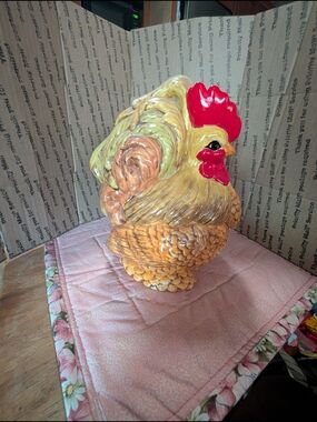 Hand-Painted Ceramic Rooster Figurine - Yellow with Red Accent